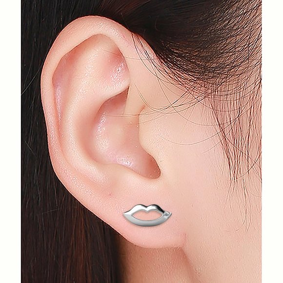Lipstick and Lips Silver Stud Earrings - Picture 4 of 5
